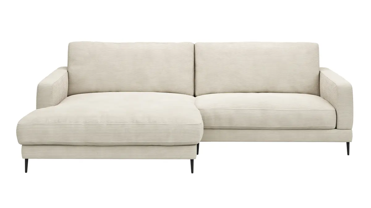 Ecksofa Janne - Longchair links, 1,5-Sitzer, Cord, Offwhite
