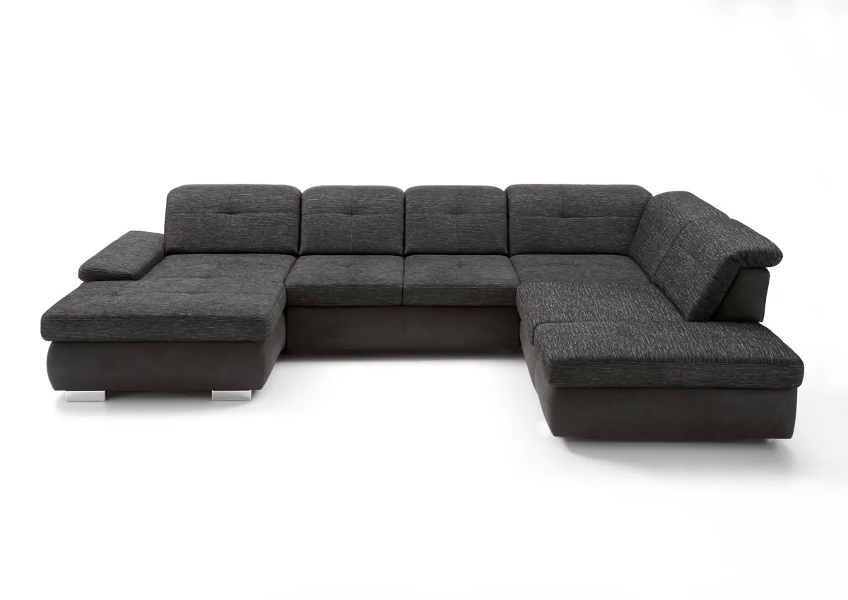 Wohnlandschaft - Longchair links mit 2,5-Sitzer und Ecke rechts, inkl. Sitztiefe verstellbar, Stoff, Schwarz/Anthrazit