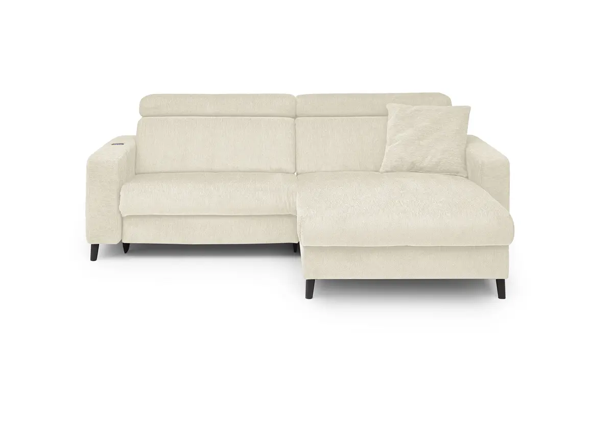 Ecksofa JANKO - 1-Sitzer mit Longchair rechts, Relaxfunktion motorisch, Stoff, Hellbeige