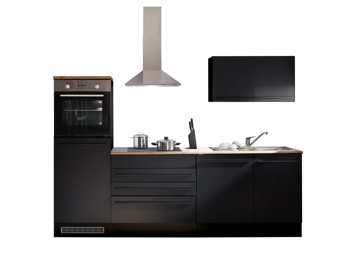 Küchenblock- ohne E-Geräte, B ca. 260 cm, Schwarz, Matt
