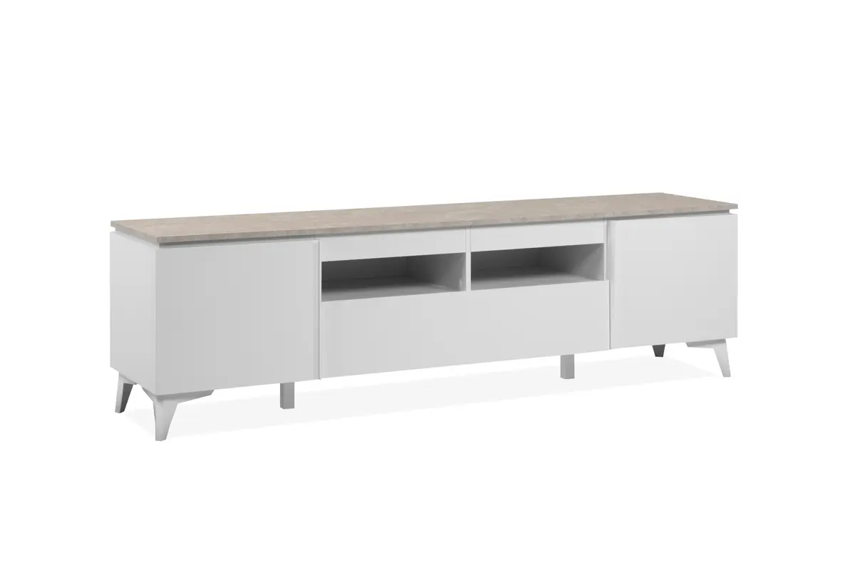 TV-Lowboard - B ca. 177 cm, Weiß, Sandstein Nachbildung