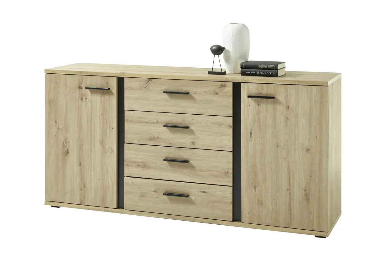 Sideboard- Eiche Dekor, Schwarz