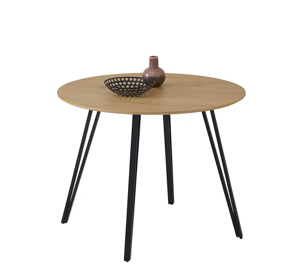 Esstisch - Ø/H ca. 100x75 cm, Eiche Optik, Schweizer Kante, Schwarz