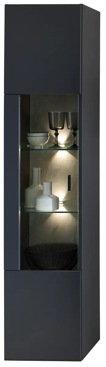 Vitrine - mit Beleuchtung, B ca. 40 cm, Graphit, Marmor Nachbildung hell