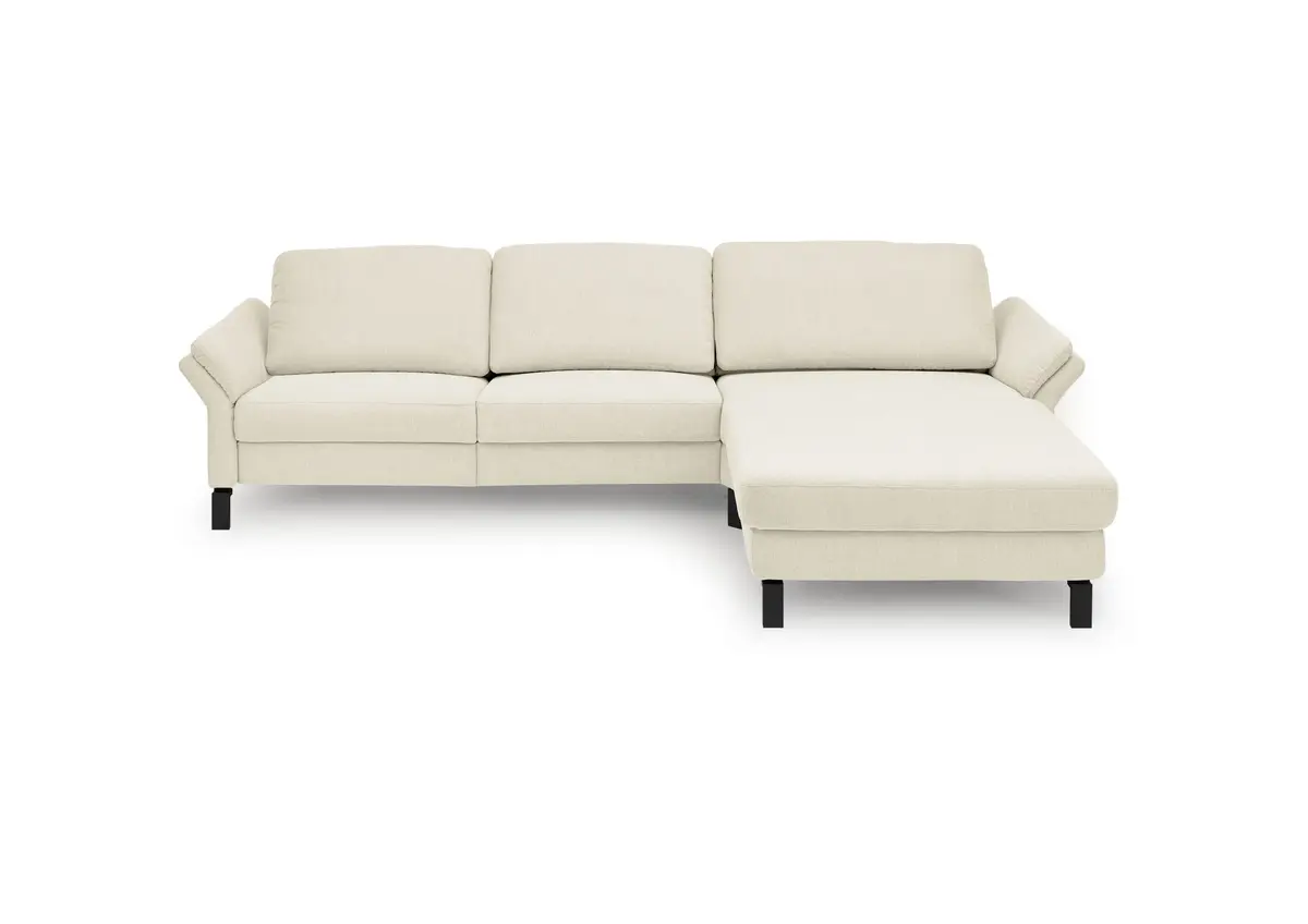 Ecksofa CALM PREMIUM 2.0 - 3-Sitzer mit Longchair rechts, Rückenlehne vertellbar, Stoff, Natur