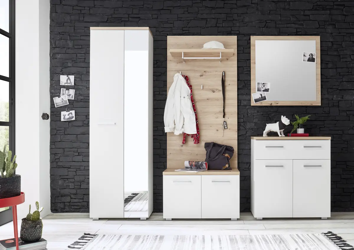 Garderoben-Set - 5 teilig, Weiß, Artisan Eiche Nachbildung