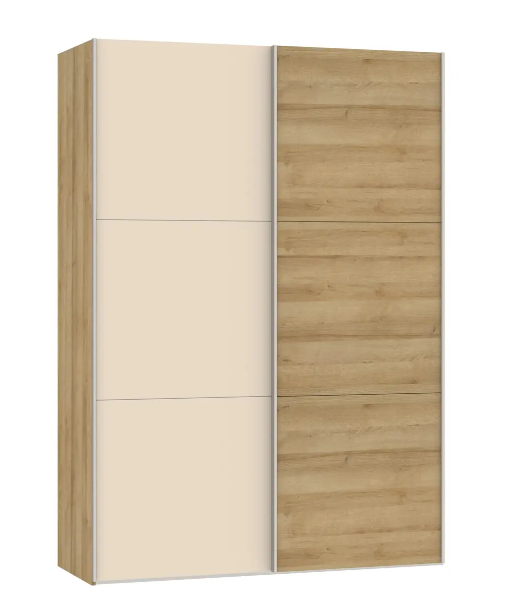 Schwebetürenschrank JOIN IT- B ca. 152 cm, Eiche Dekor, Glas, Creme