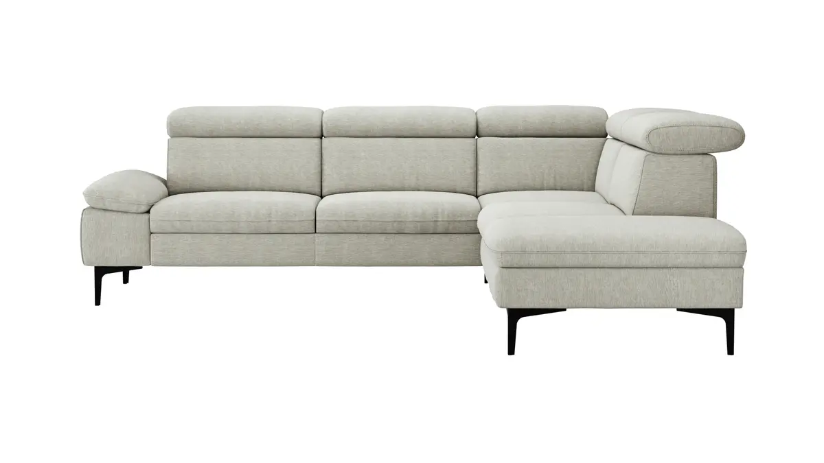 Ecksofa Felipa - 2,5-Sitzer mit Ecke rechts inkl. Kopfteil verstellbar, Stoff, Natur