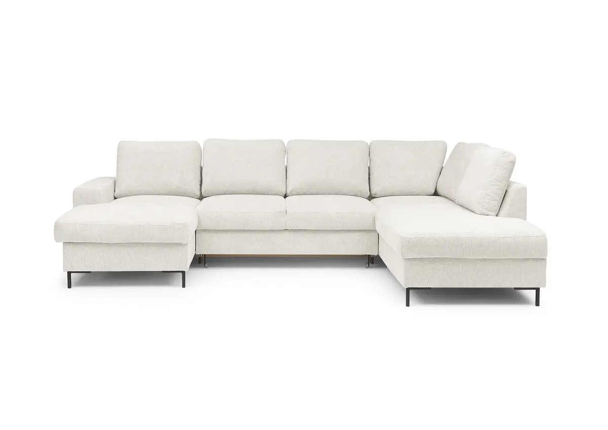 Wohnlandschaft - Longchair links mit 2-Sitzer und Ecke rechts, Stoff, Creme