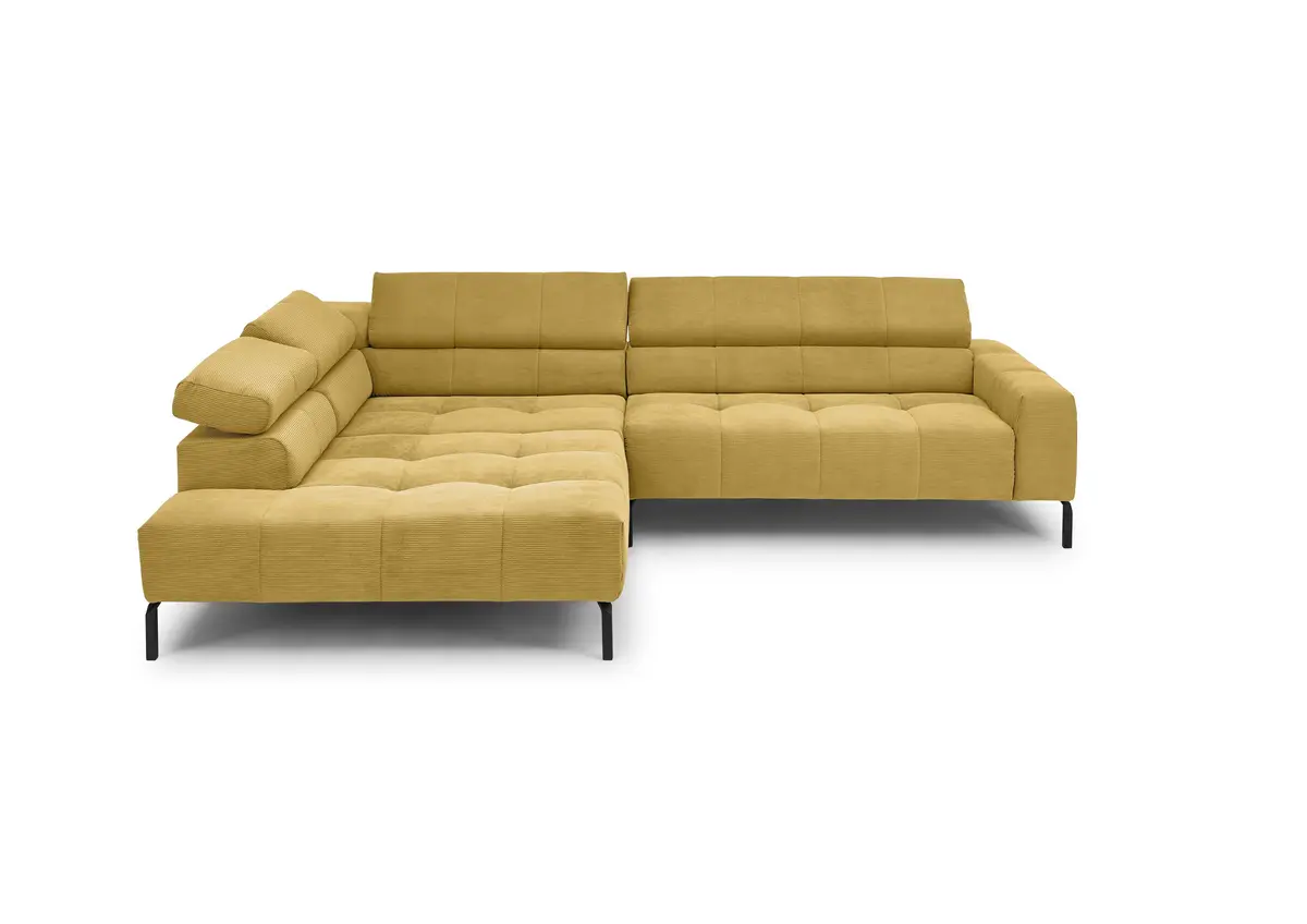 Ecksofa COLLEEN 2.0 - Ecke links mit 2-Sitzer, Kopfteil verstellbar, Feincord, Gold