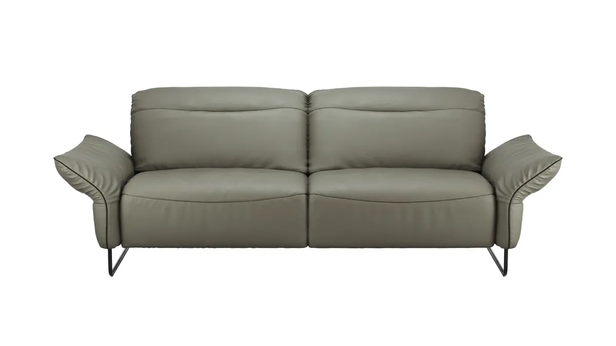 Sofa Victoria - 3-Sitzer inkl. Kopfstütze/Armlehne verstellbar, Leder, Grau