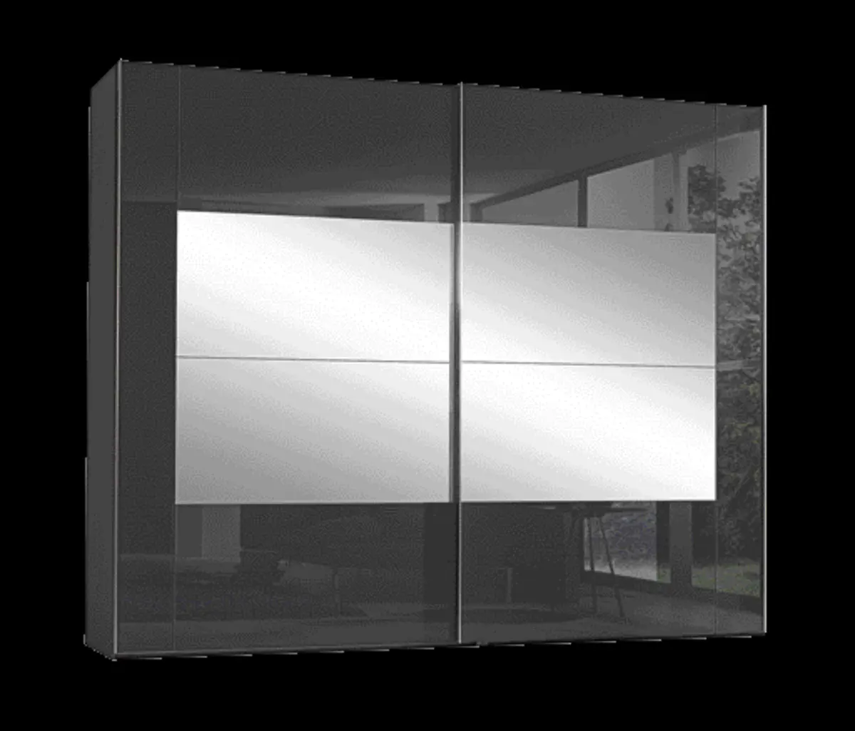 Schwebetürenschrank - B. ca. 271 cm,  Farbglas Basalt