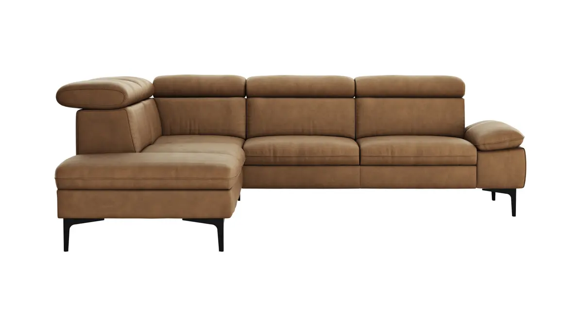 Ecksofa Felipa - Ecke links mit 2,5-Sitzer inkl. Kopfteil verstellbar, Leder, Cognac