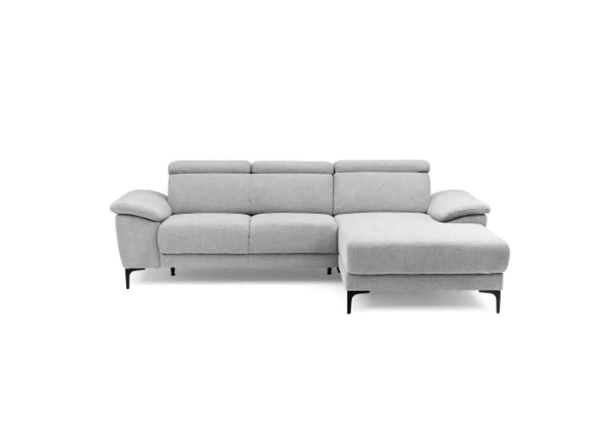 Ecksofa EZRA - 2-Sitzer, Ecke rechts inkl. Kopfteilverstellungen, Stoff, Hellgrau