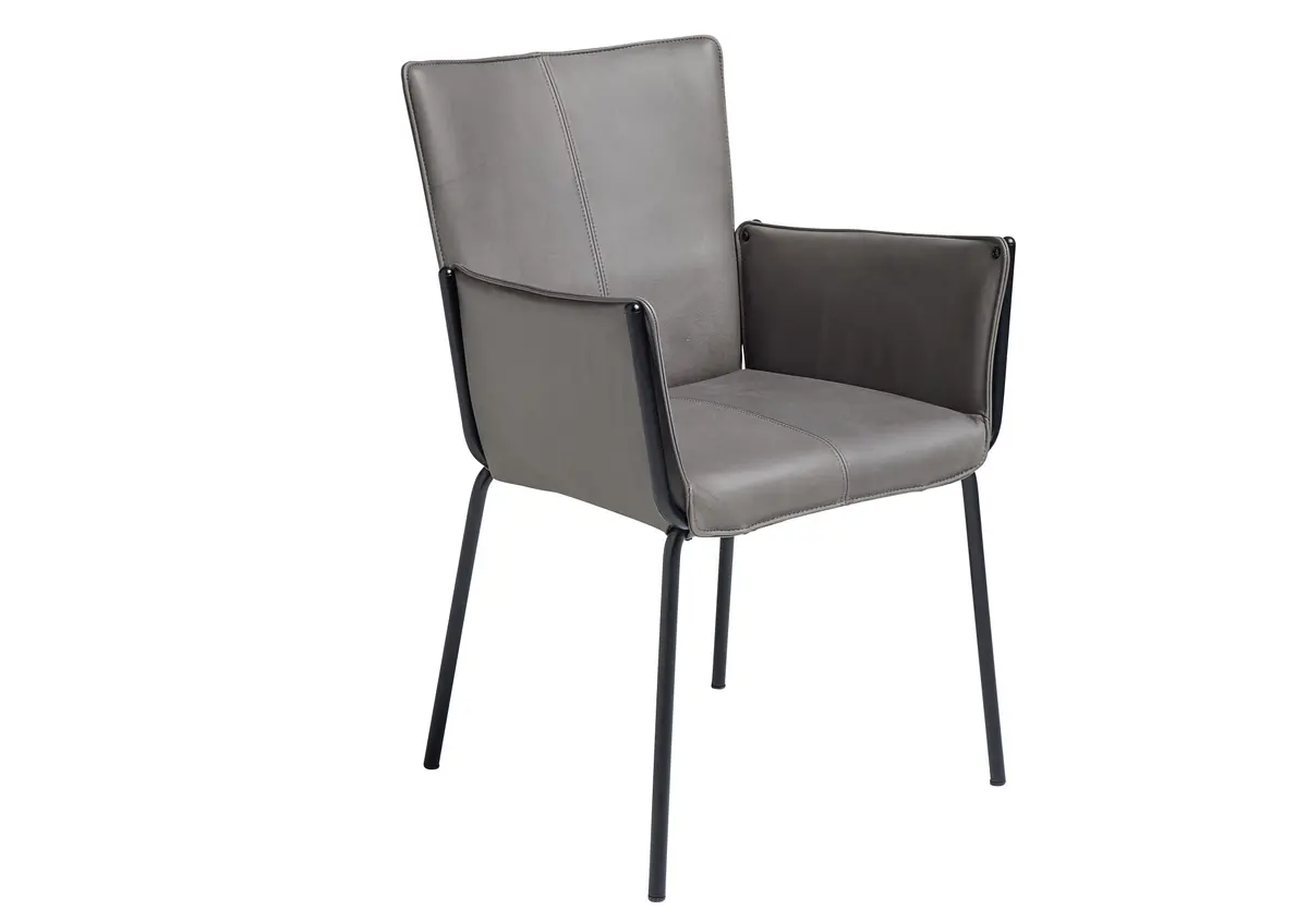 Armlehnstuhl 4900 - Leder, Eisengrau, Aussenliegendes Gestell schwarz