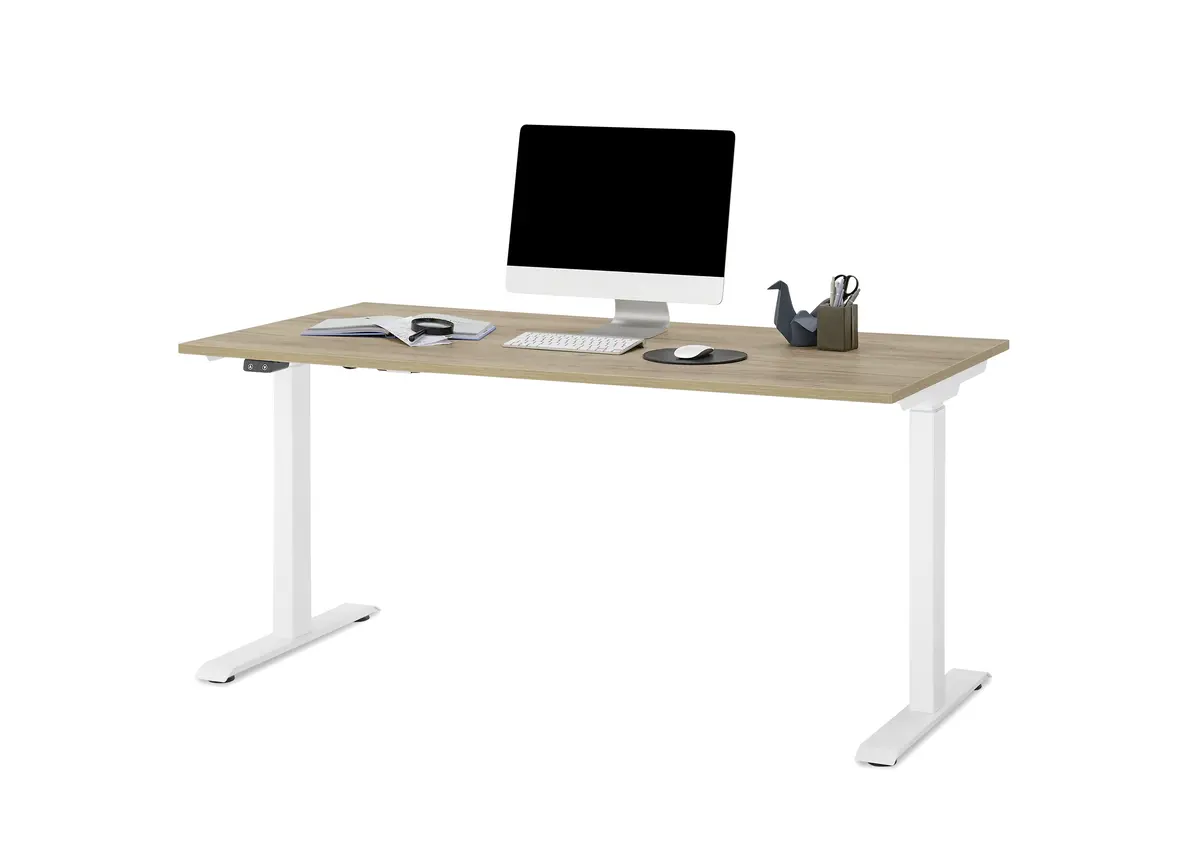 Schreibtisch GELI - höhenverstellbar, LB ca. 160x80 cm, Eiche Nachbildung, Weiß