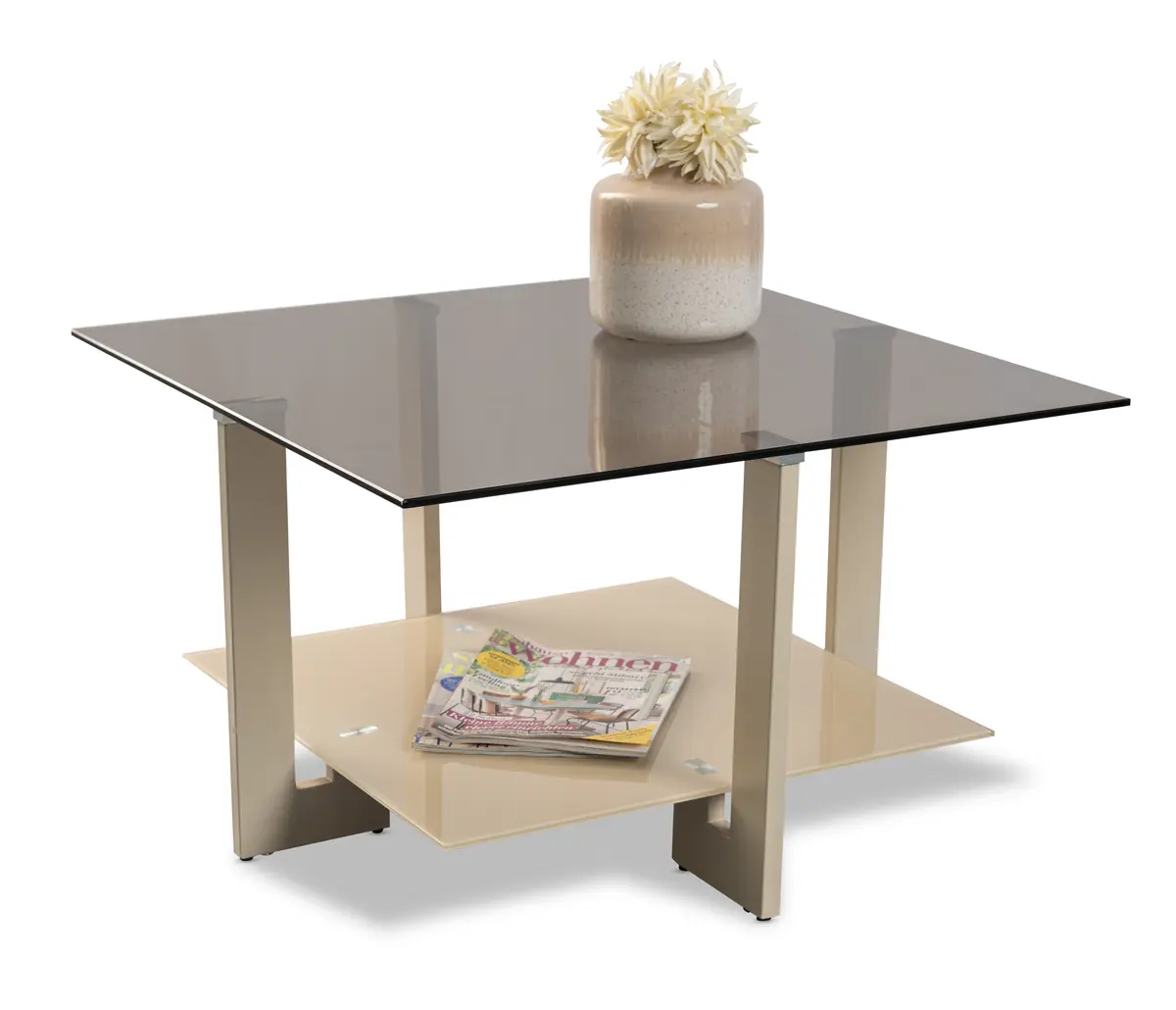 Couchtisch - LB ca. 75x75 cm, Bronze, Cremeweiß