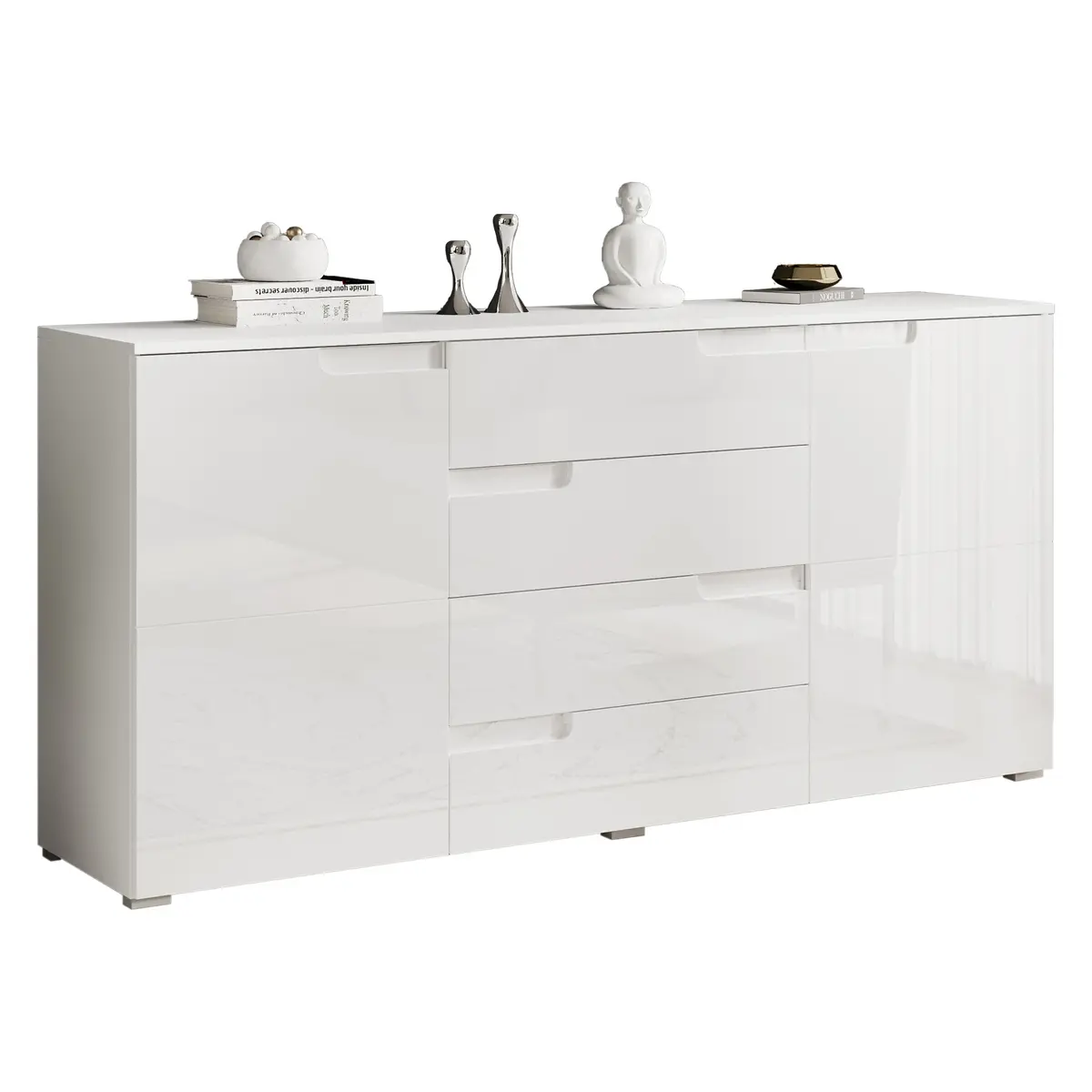 Sideboard - B ca. 165 cm, Weiß, Weiß Hochglanz