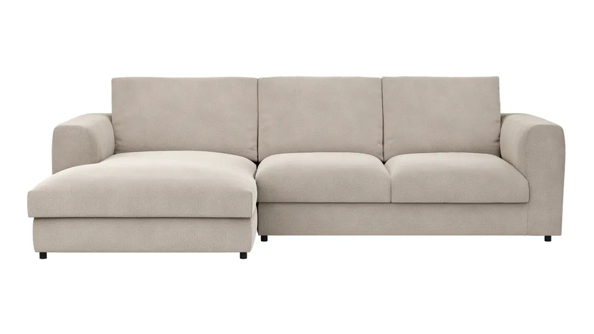 Ecksofa Stormy - Longchair links mit 2,5-Sitzer, Stoff, Creme