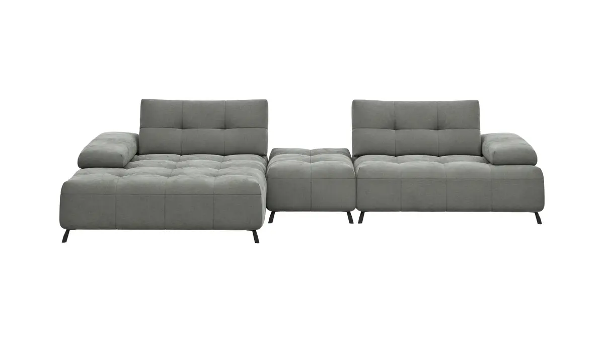 Ecksofa Comodo - Longchair Links, Stoff, Hellgrau
