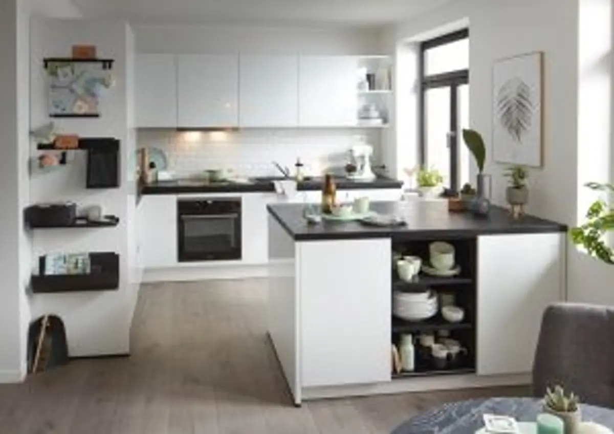 Inselküche 51.160 GL 10 520, Kristallweiß Hochglanz