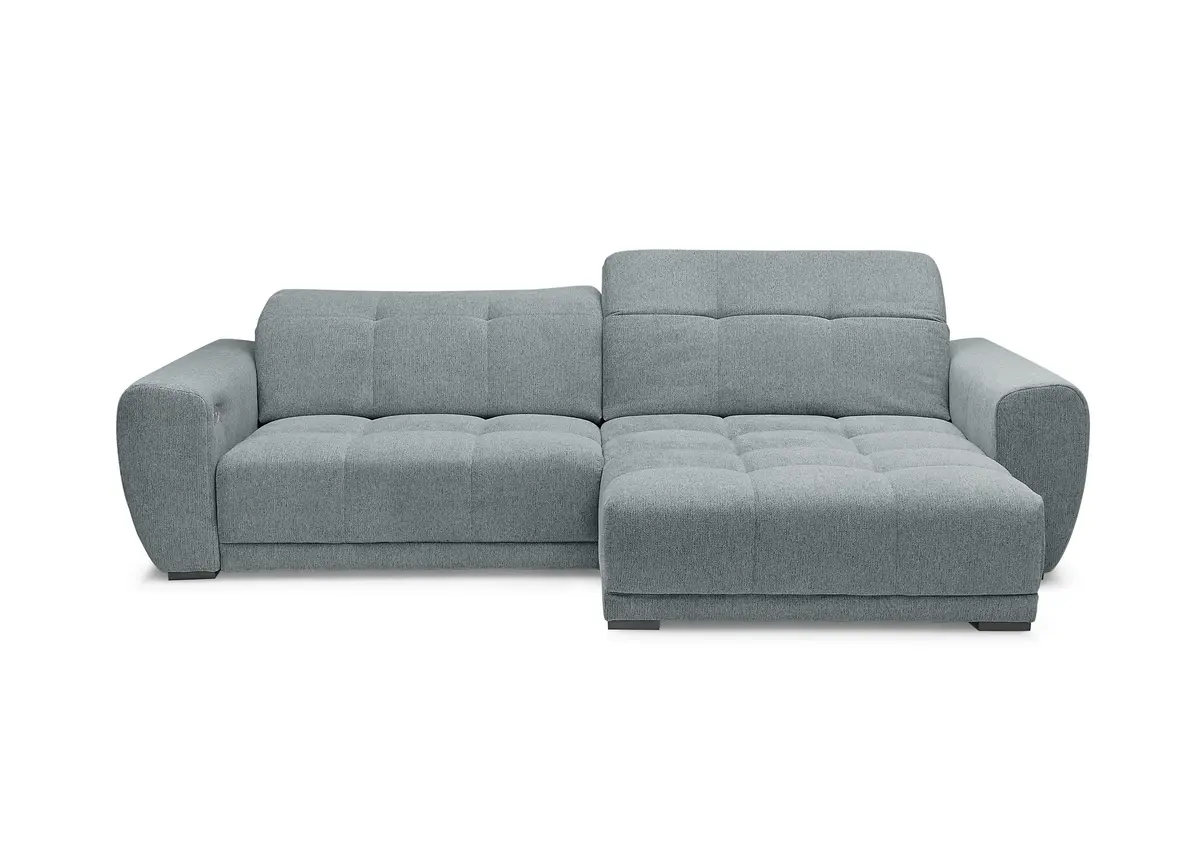 Ecksofa -2-Sitzer mit Longchair rechts, Kopfteil verstellbar, Sitztiefe verstellbar motorisch, Stoff, Eisblau