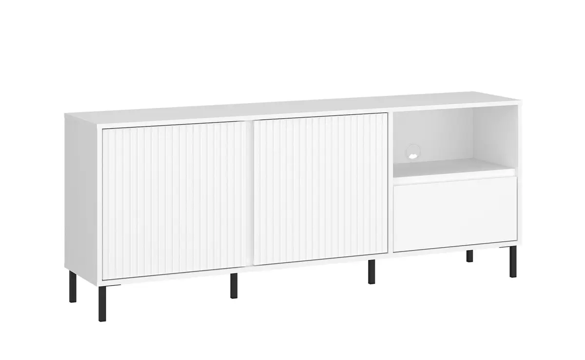 TV-Lowboard - B ca. 158 cm, Weiß, Weiß Hochglanz