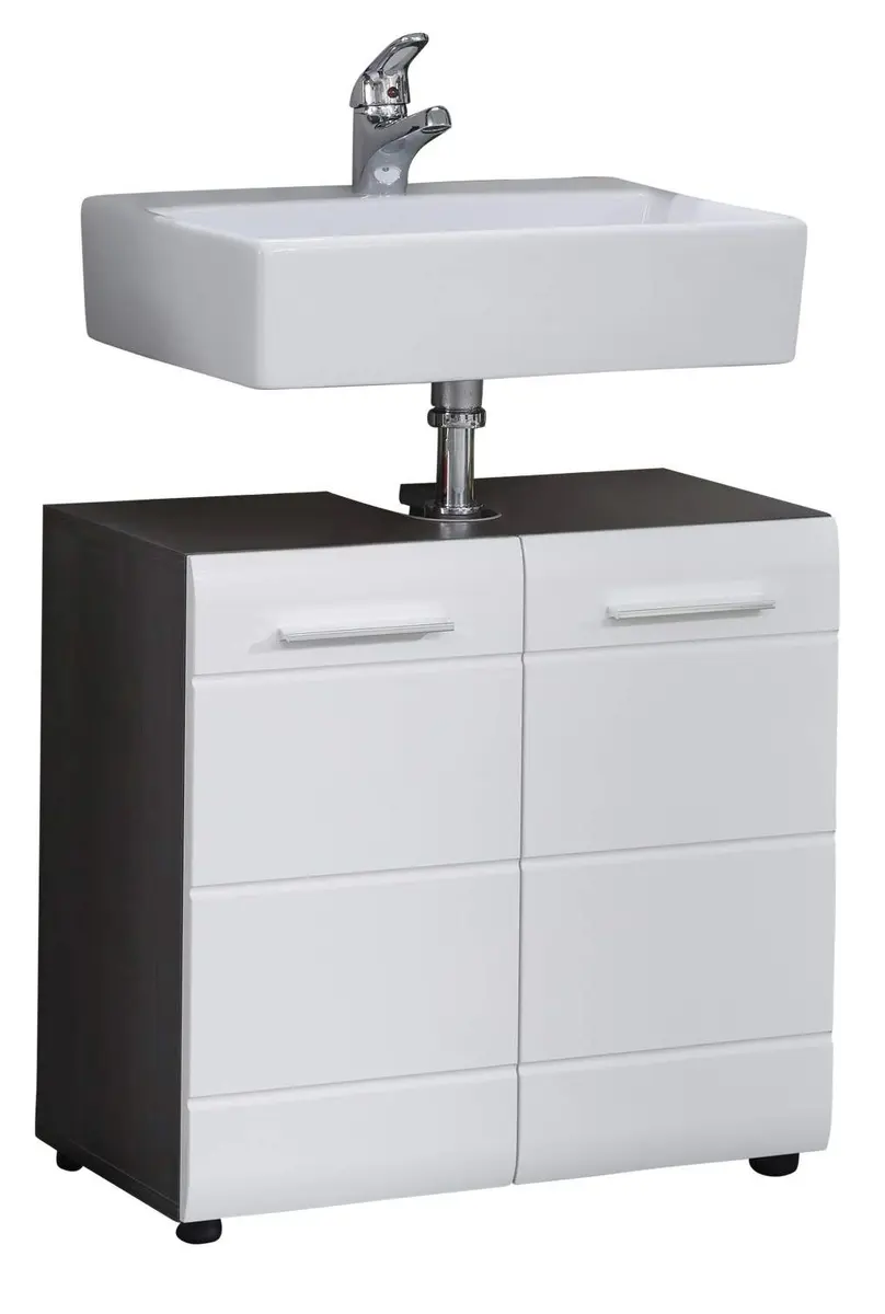 Waschbeckenunterschrank- B ca. 60 cm, Eiche Silber, Weiß