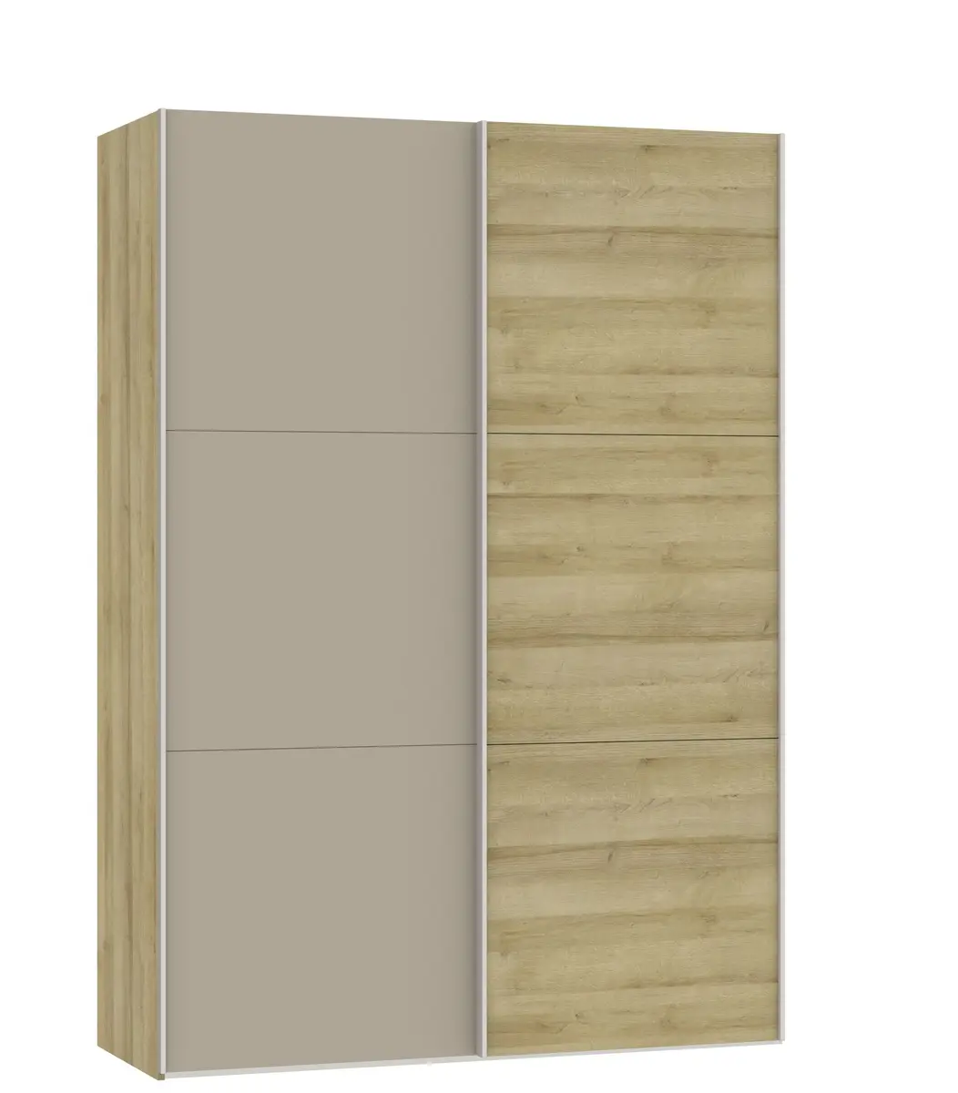 Schwebetürenschrank JOIN IT- B ca. 152 cm., Eiche Dekor, Glas, Braun, Matt
