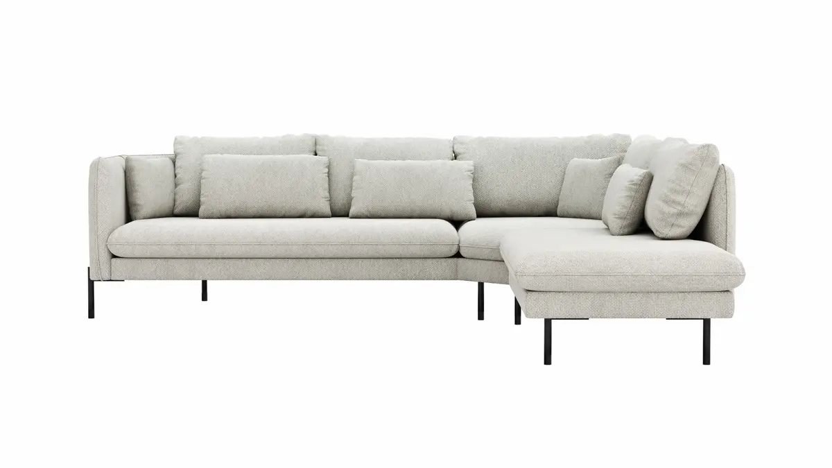 Ecksofa Birte - 2,5-Sitzer, Ecke rechts, Flachgewebe, Hellgrau