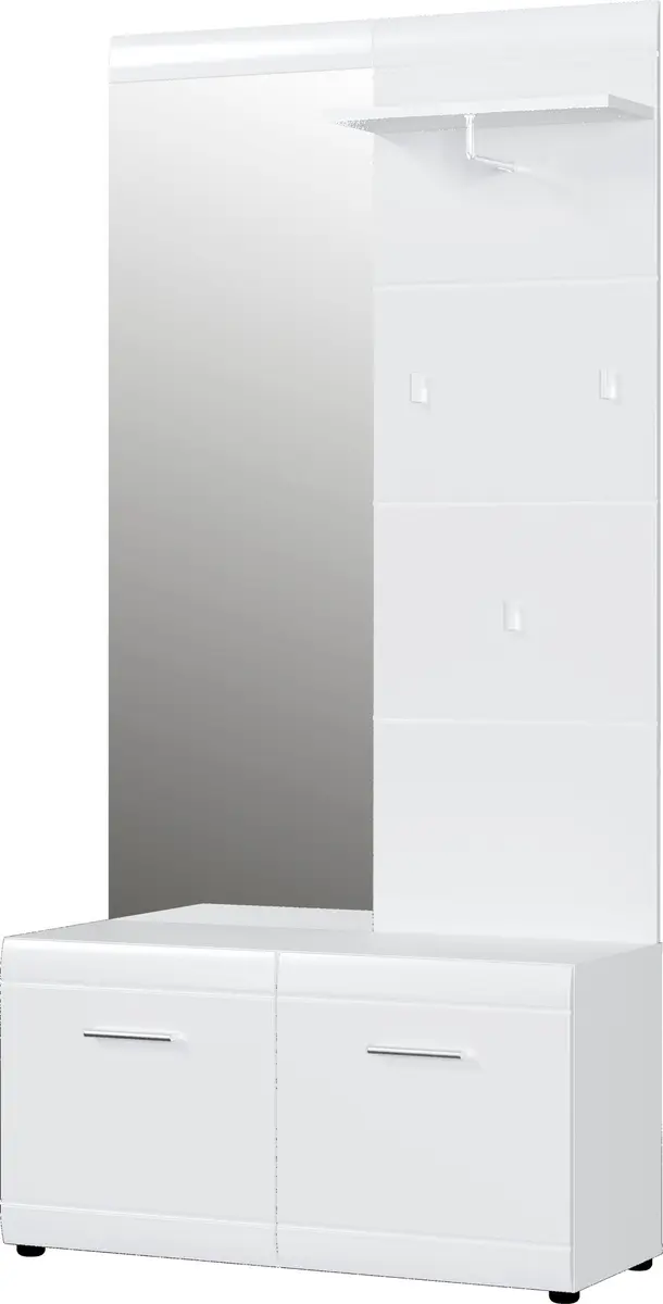 Garderobe GALDO - mit Spiegel, Weiß, Hochglanz