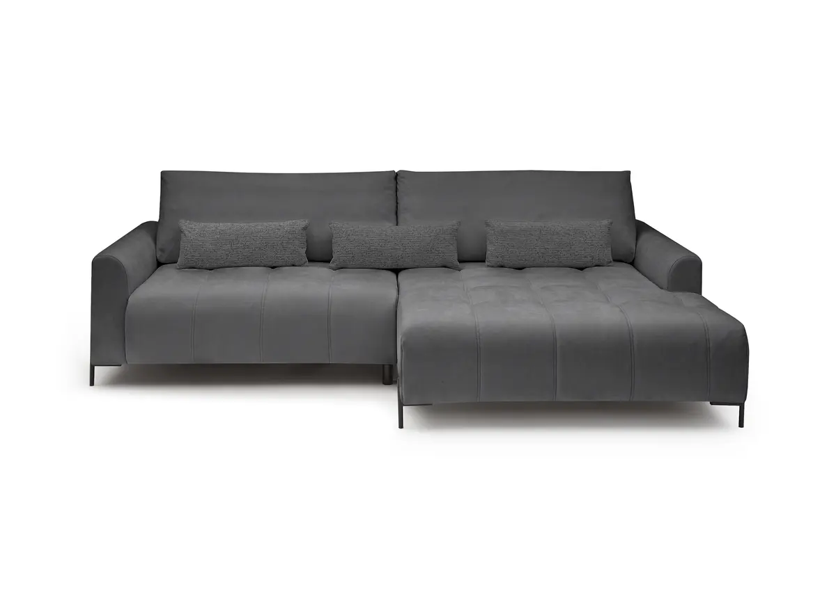 Ecksofa - 2-Sitzer mit Longchair rechts, Sitztiefe verstellbar motorisch, Stoff, Anthrazit