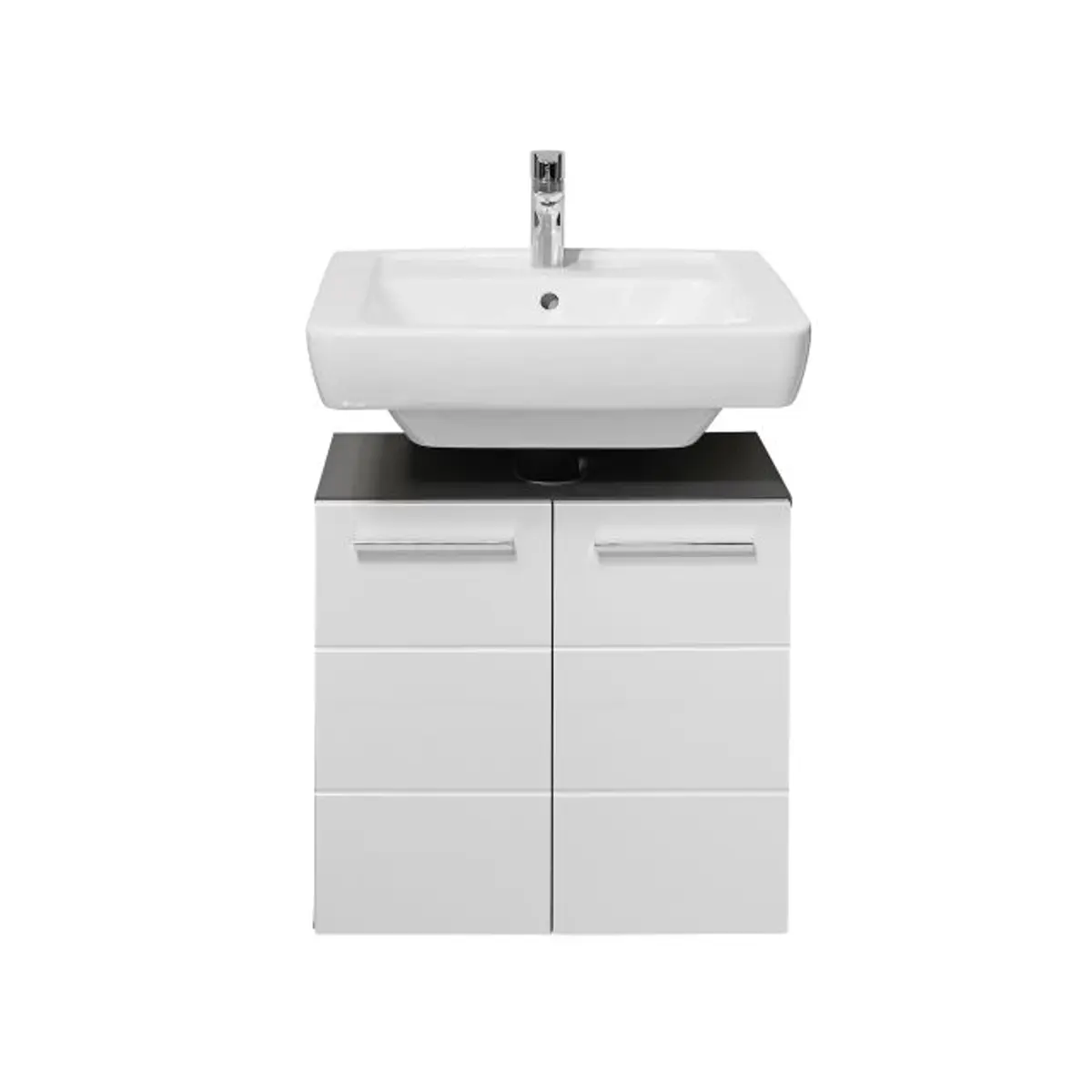 Waschebeckenunterschrank- B ca. 60 cm, Anthrazit, Weiß, Hochglanz