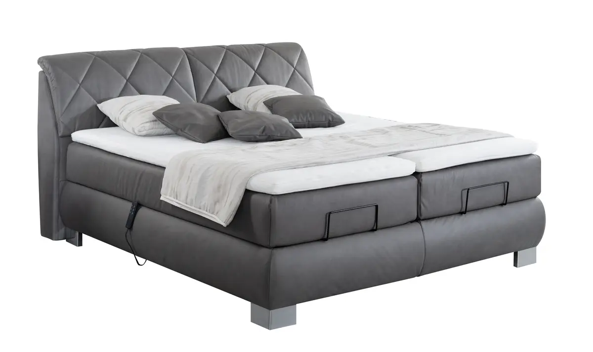 Boxspringbett - Liegefläche ca. 180x200 cm, Motor u. Fernbedienung, Stoff, Grau