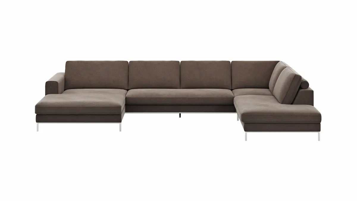 Wohnlandschaft Solano - Longchair Links, 2-Sitzer, Ecke Rechts, Stoff, Mocca-Braun