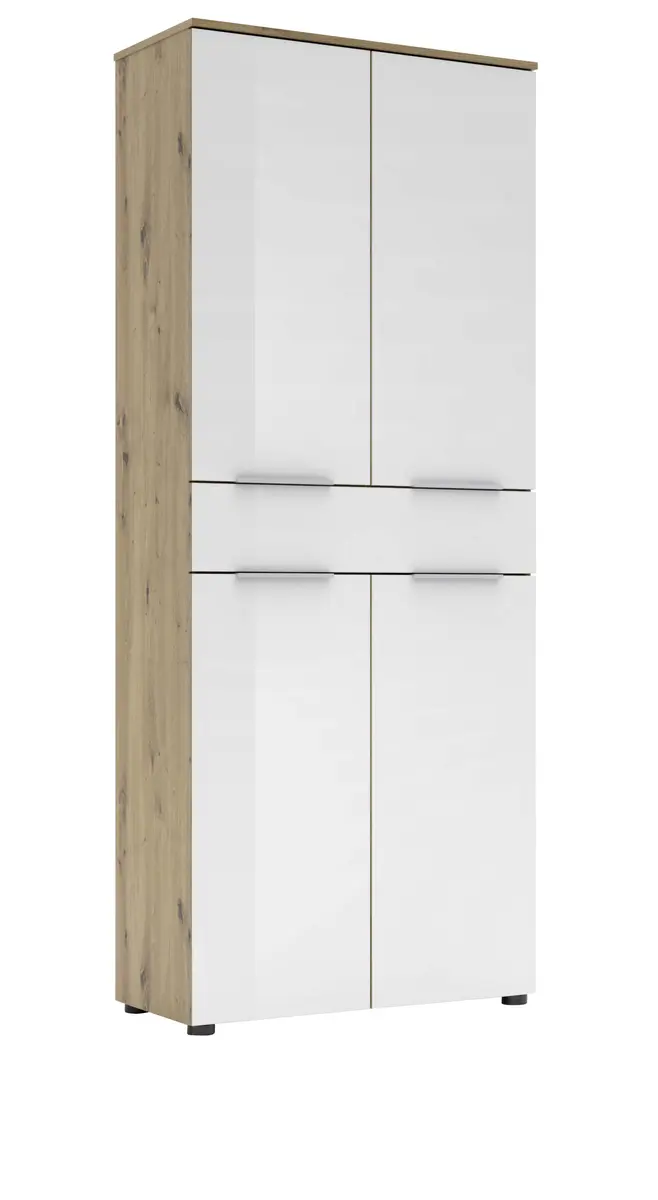 Büroschrank - B ca. 80 cm, Artisan Eiche Nachbildung, Weiß