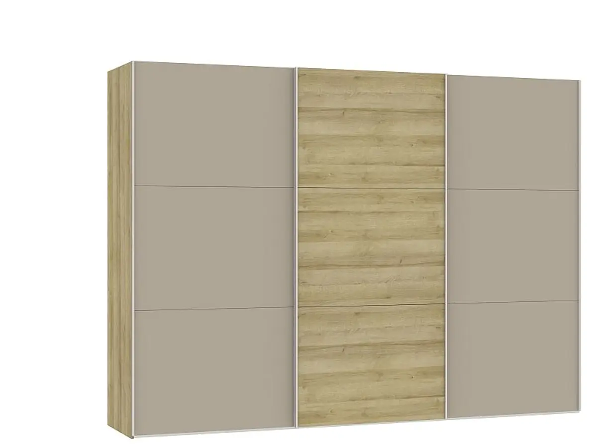 Schwebetürenschrank JOIN IT- B ca. 303 cm., Eiche Dekor, Glas, Braun, Matt