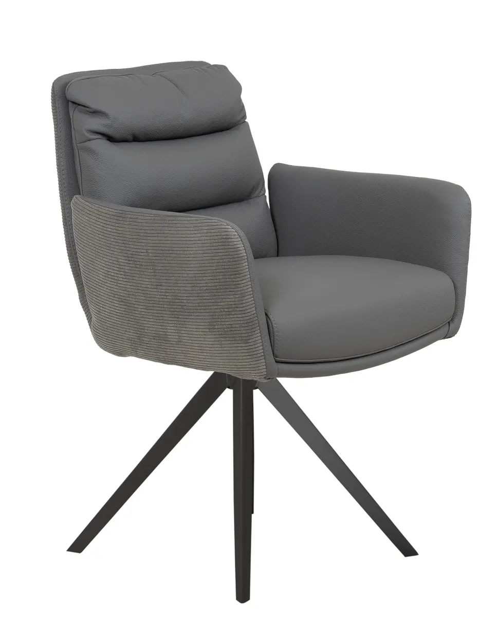 Armlehnstuhl -  drehbar, Kombination Leder-Cord, grau
