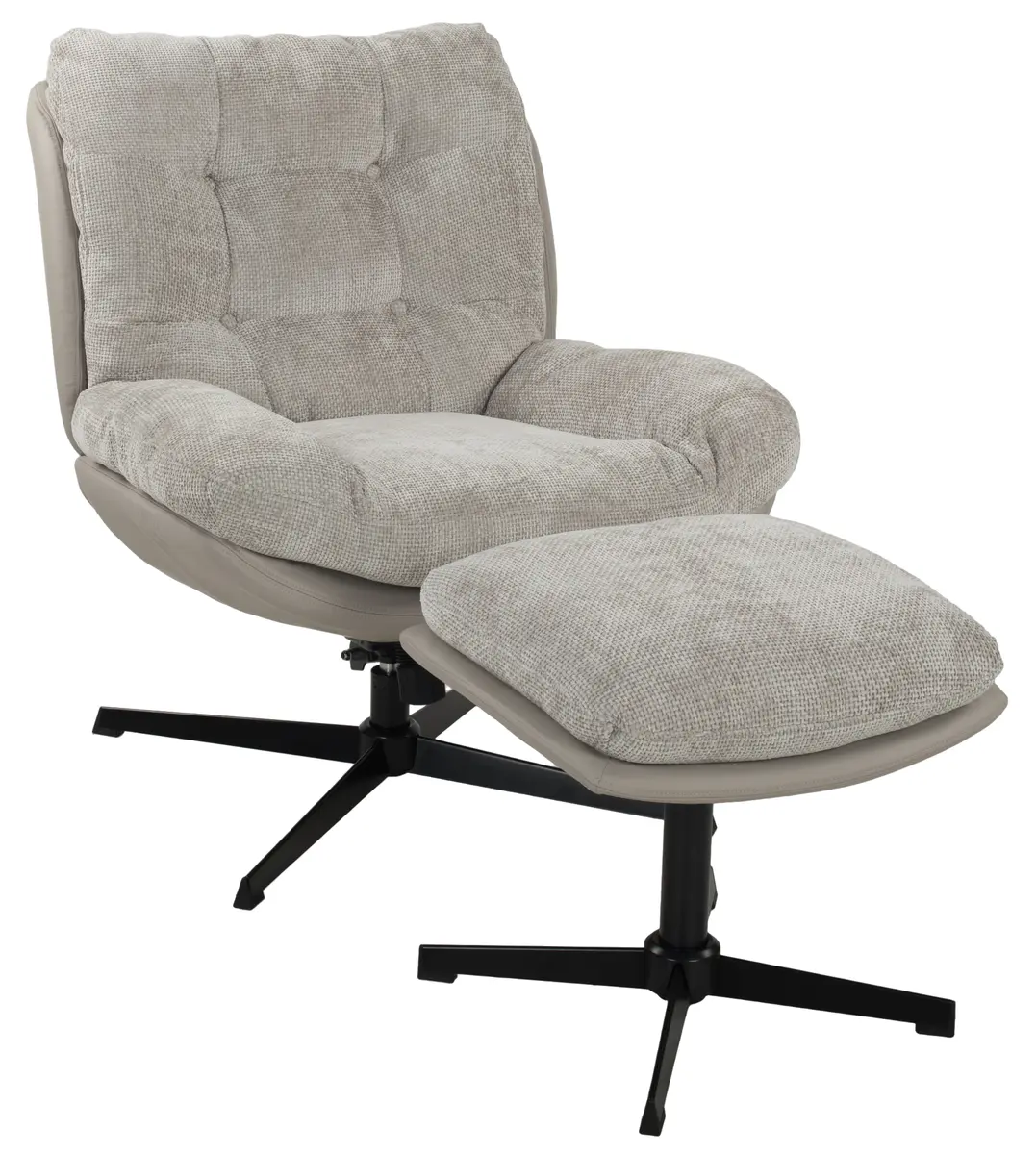 Relaxsessel mit Hocker - drehbar, Chenille, Kunstleder, Sand