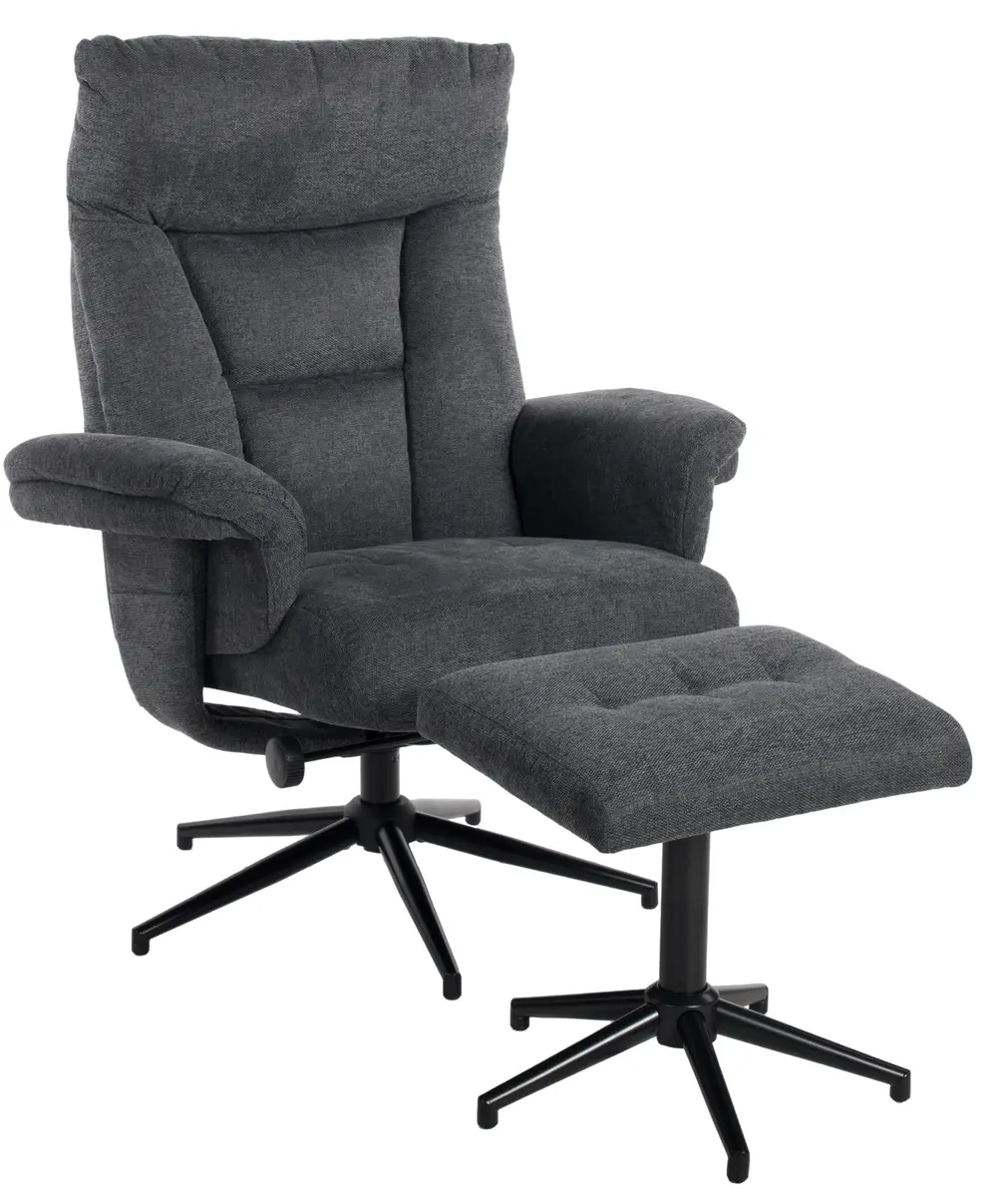 Relaxsessel mit Hocker - drehbar, Relaxfunktion, Webstoff, Anthrazit