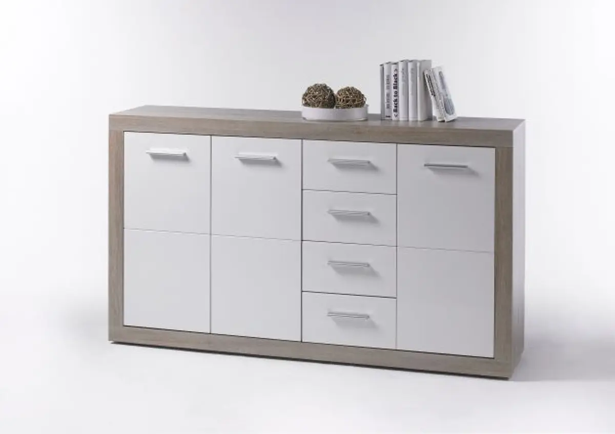 Kommode - B ca. 152 cm, Sonoma Eiche Nachbildung, Weiß