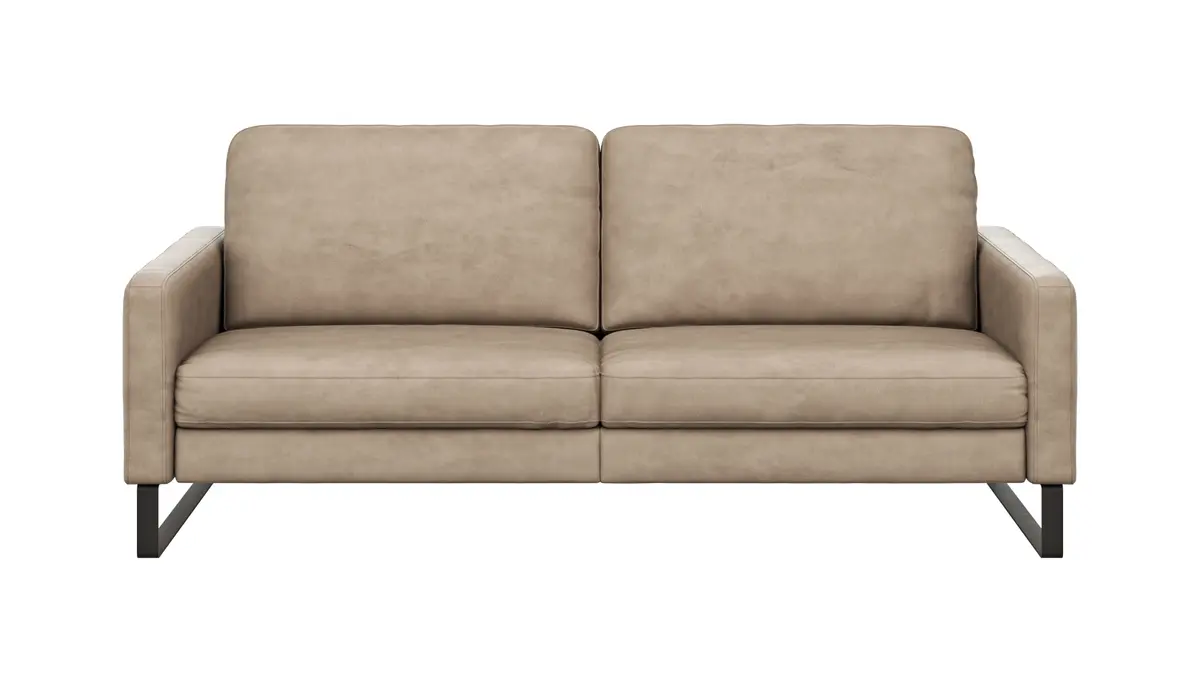 Sofa Enna - 3,5-Sitzer, Armlehne A, Leder, Taupe, Kufe, Schwarz