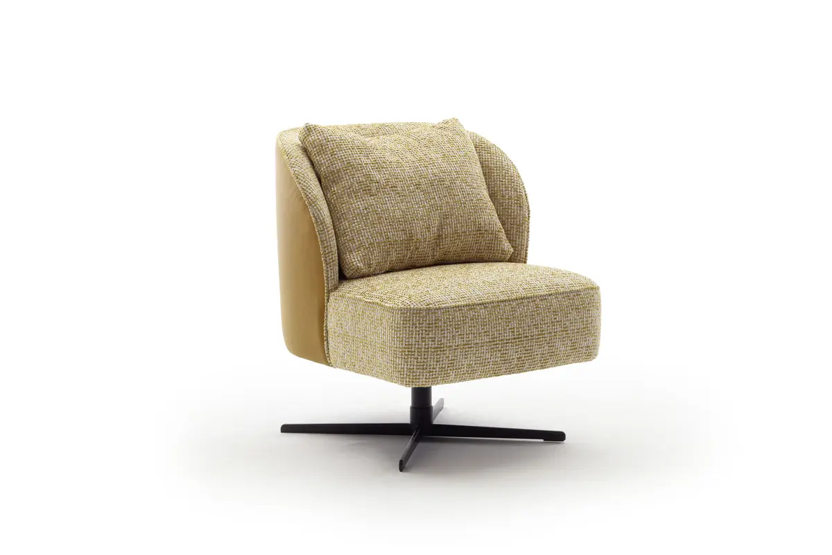 Sessel Cuneo - drehbar, Stoff, Senfgelb, Leder, Senfgelb