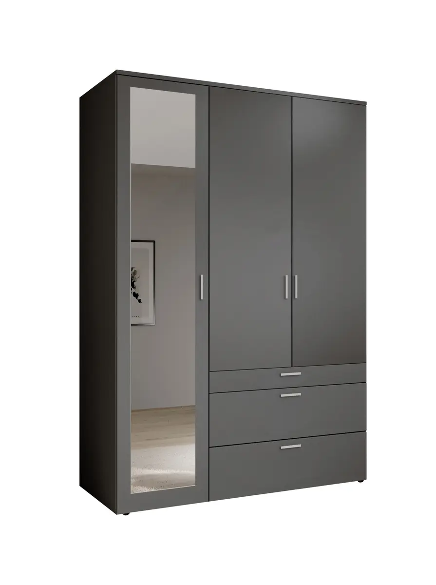 Drehtürenschrank- B ca. 135 cm, Graphit, Spiegel