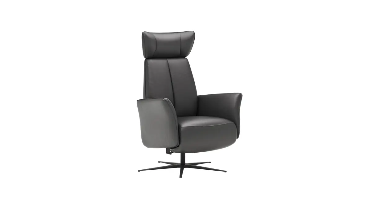Drehsessel Aberdeen - Größe L, inkl. Relaxfunktion (motorisch) und Kopfteil verstellbar, Leder, Schwarz
