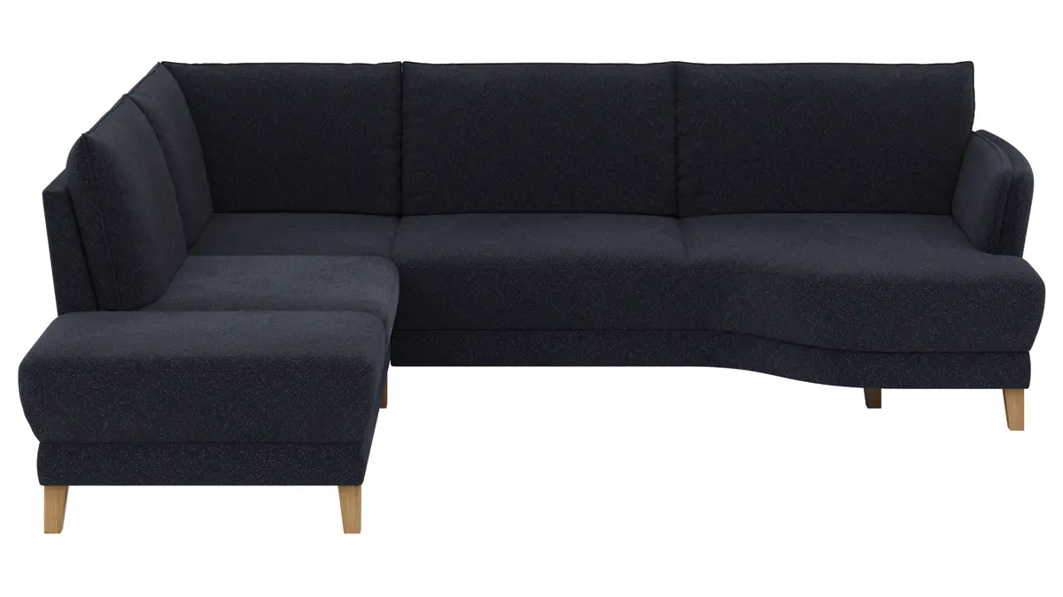 Sofa Stamford - Ecksofa 2-sitzig und Abschlusshocker links mit 3,5-Sitzer, Bogen rechts, Stoff, Dunkelblau