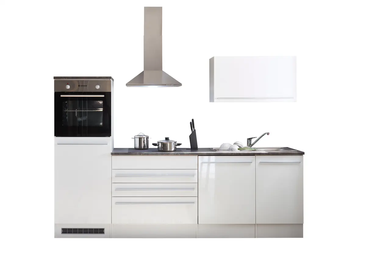 Küchenblock- ohne E-Geräte, B ca. 260 cm, Weiß Matt, Weiß Hochglanz