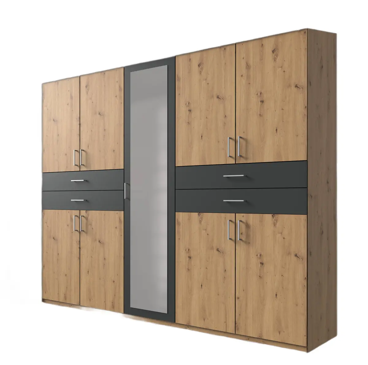 Drehtürenschrank- B ca. 225 cm, Eiche Dekor, Graphit