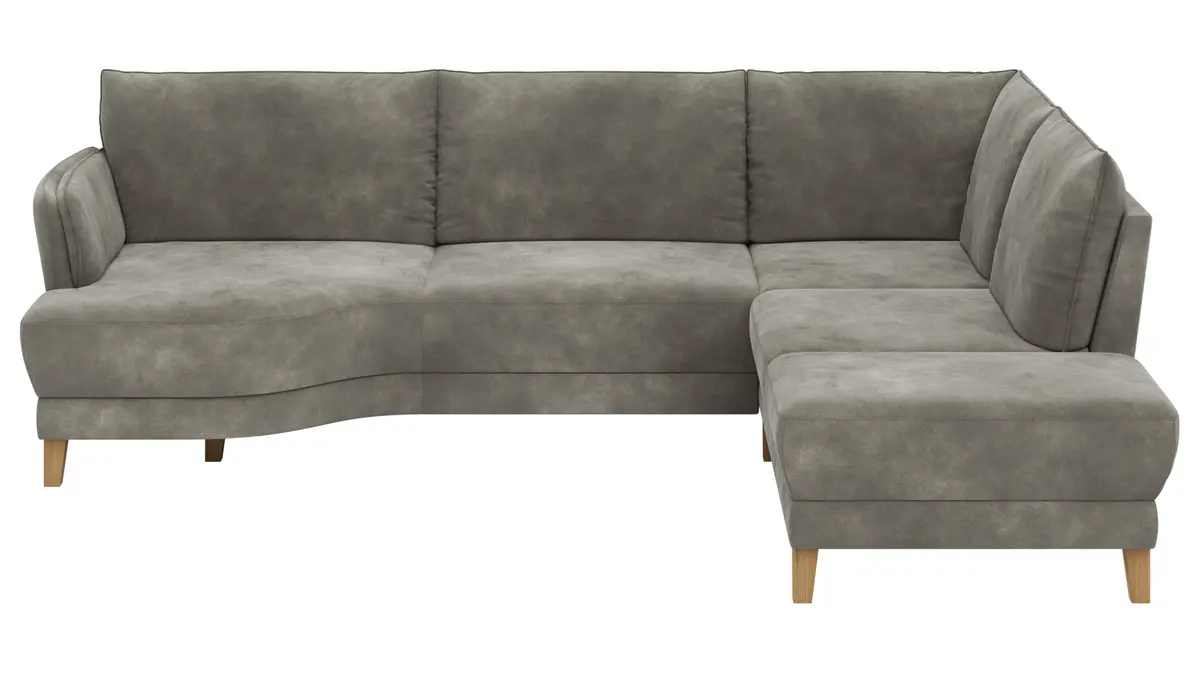 Sofa Stamford - 3,5-Sitzer, Bogen links mit Ecksofa 2-sitzig und Abschlusshocker Rechts, Stoff, Anthrazit