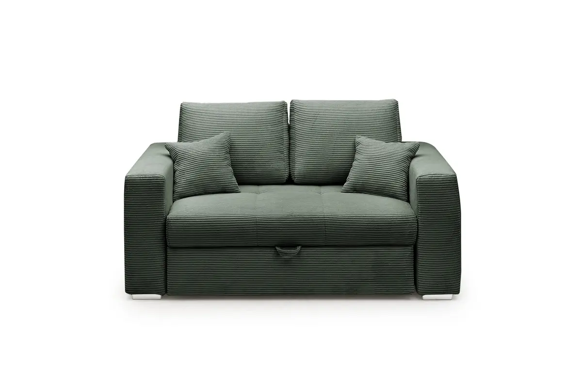 Sofa JORDEN 2 - 2-Sitzer inkl. Schlaffunktion mit Bettkasten, Cord, Grün